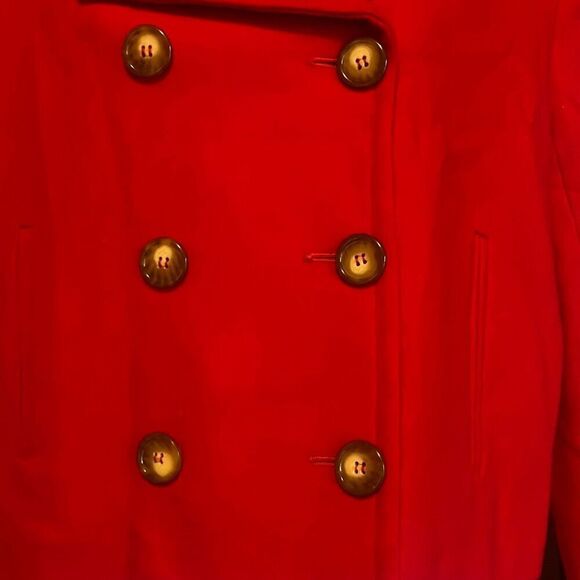 Vintage CW Clifford & Wills Red Crop 100% Wool Peacoat Jacket Gold Buttons Sz 8P - Picture 4 of 11